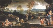 Annibale Carracci landscape with fishing scene oil on canvas